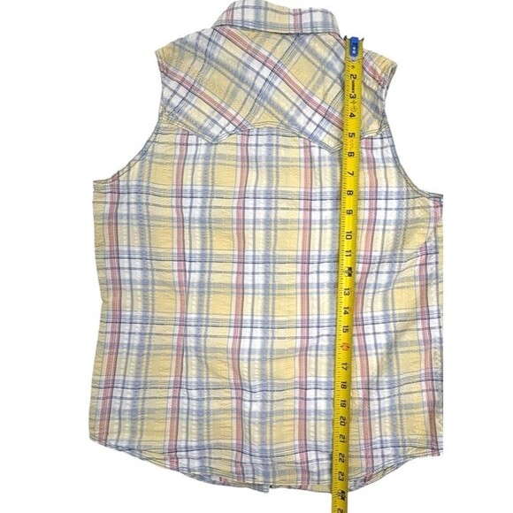 Legacy Falls Western Pearl Snap Pastel Plaid Seersucker Sleeveless Shirt Rodeo M - Picture 13 of 14